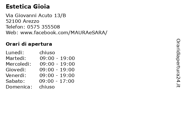 Orari di apertura Estetica Gioia Via Giovanni Acuto